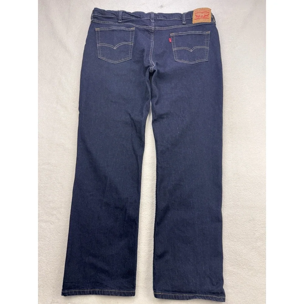 Levis 514 Jeans Men 44x34 Blue Straight Fit Flex Distressed Whiskered Dark Denim